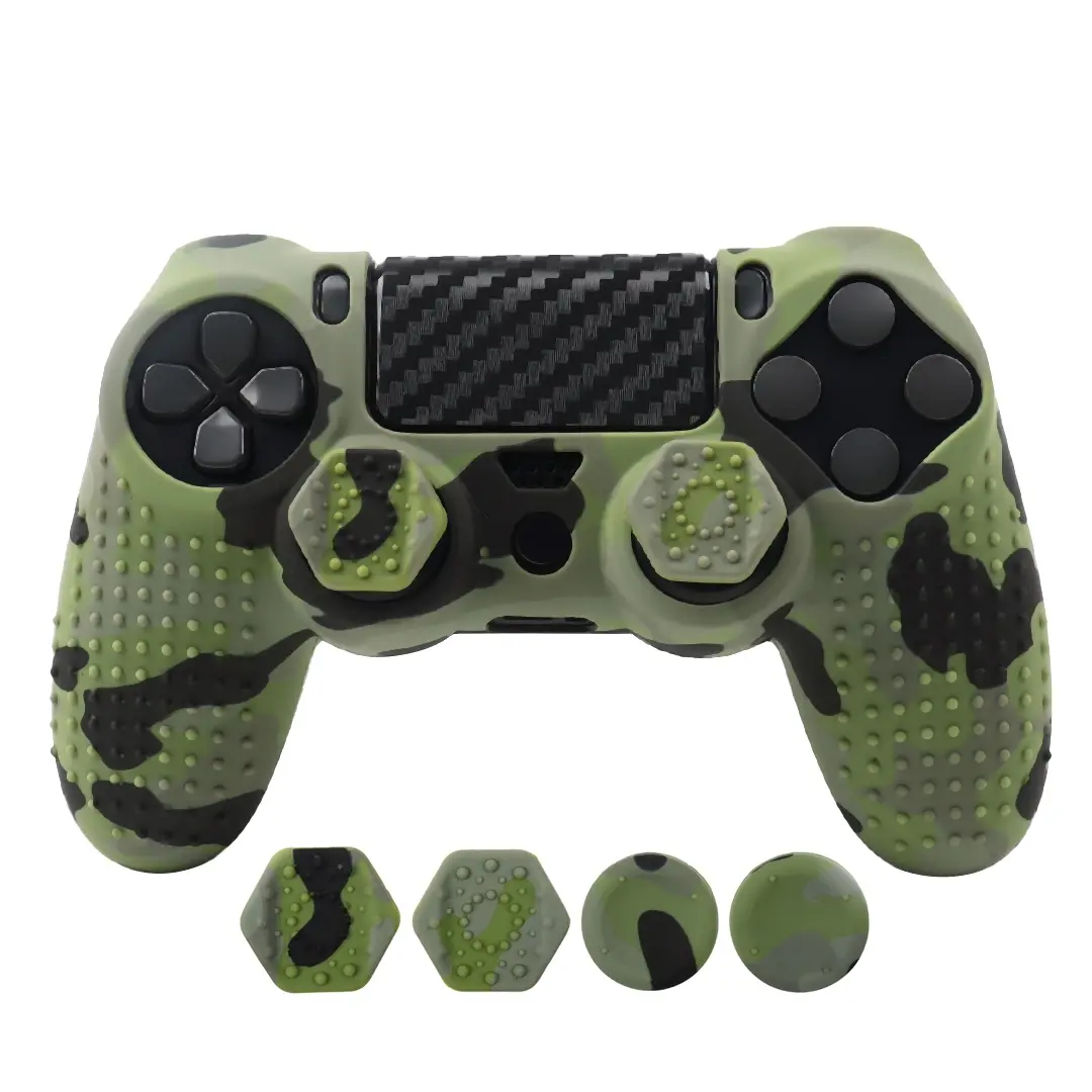 Camouflage Silicone Controller Skin Cover Console Accessory for PS4 Joystick,Anti-Slip Protective Case with Extra Thumbstick Caps, Sweatproof Comfort Grip for PlayStation 4 Gamepad