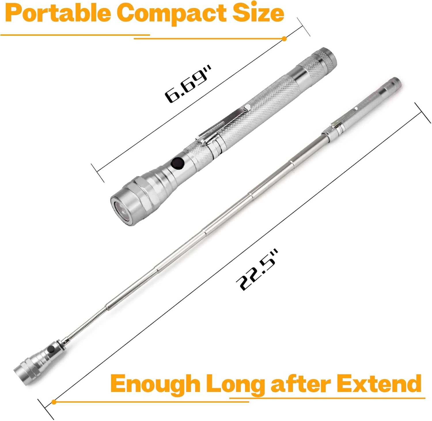 LED Magnetic Flashlight,Extendable and Flexible Magnetic Flashlight with Telescoping Magnet Pickup Tool,Magnet Flashlight for Precision Work,Christmas Gifts, Gifts for Men, Pick-up Tool for Adults