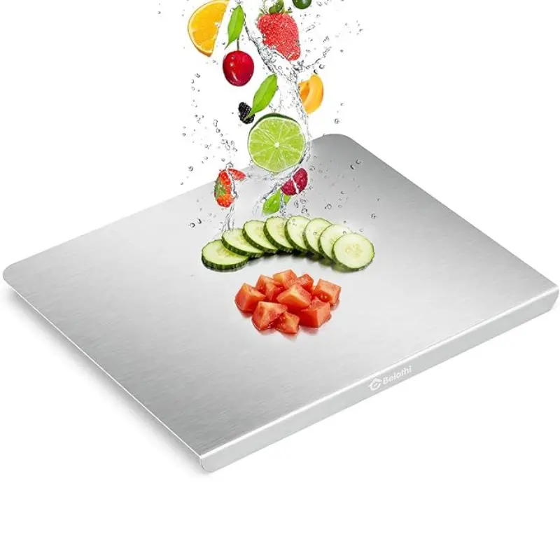 Stainless Steel Lipped Cutting Board, Large Metal Chopping Board with Counter Edge, Dishwasher Safe Non-Slip Pastry Board for Meat Vegetables & Baking