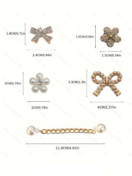 14pcs Elegant Shoe Flower Accessories with Pearl Bow, DIY Removable Shoe Charms for Sandals and Clogs, Rhinestone Shoe Decoration, Perfect Gift for Festivals