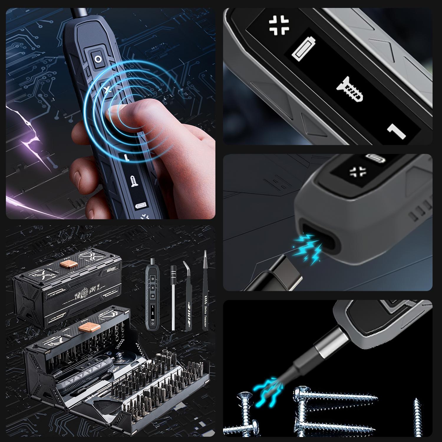 181 in 1 Electric Screwdriver Set, USB Rechargeable Electric Screwdriver with 3 Torque Settings, Professional Repair Tool Kit for Phone/Laptop/Camera/Watch