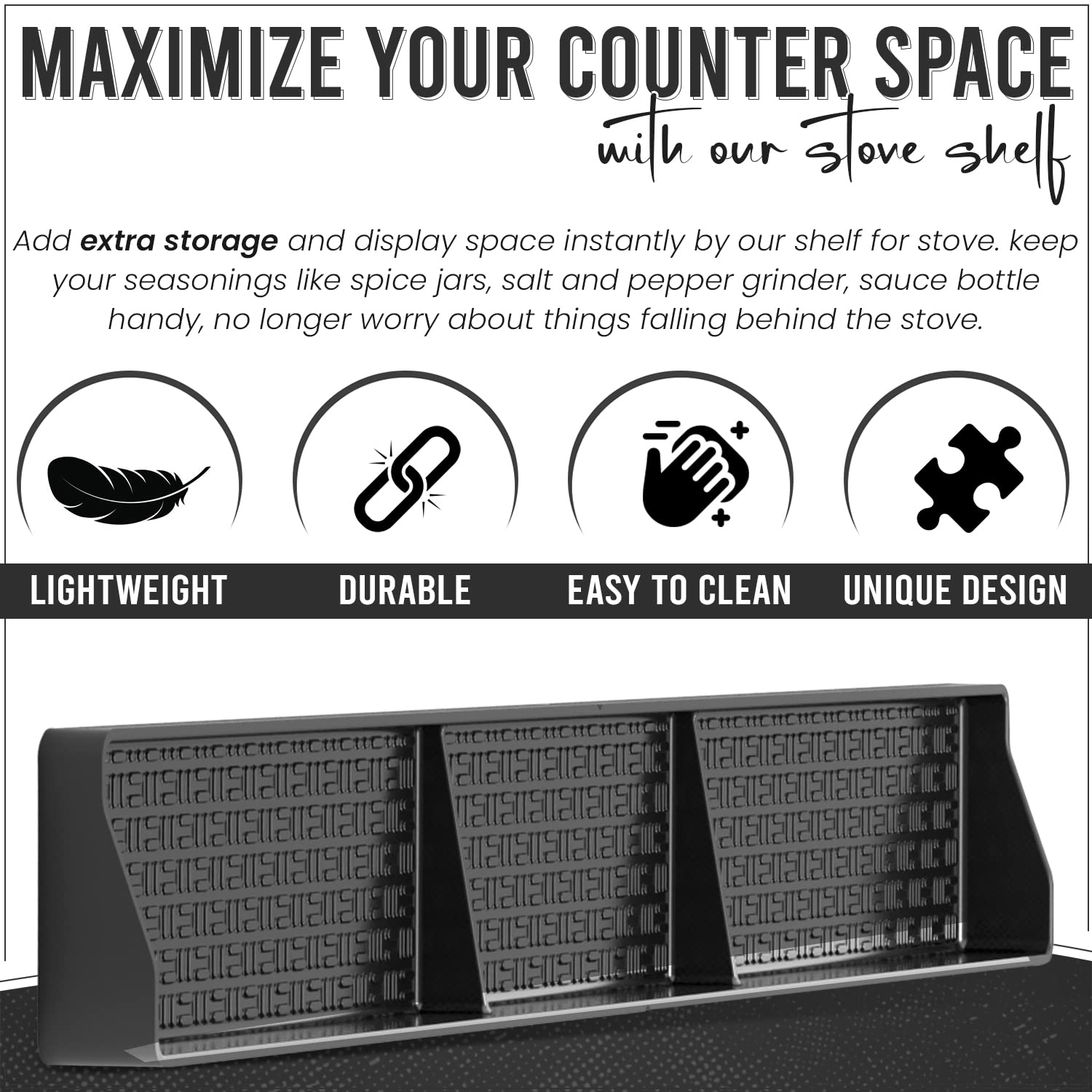 Silicone Magnetic Spice Rack, Kitchen Gadget Storage Rack for Stove Top, Adjustable Shelf & Home Organizer for Kitchen Accessories & Organization #GLOBAL PICKS