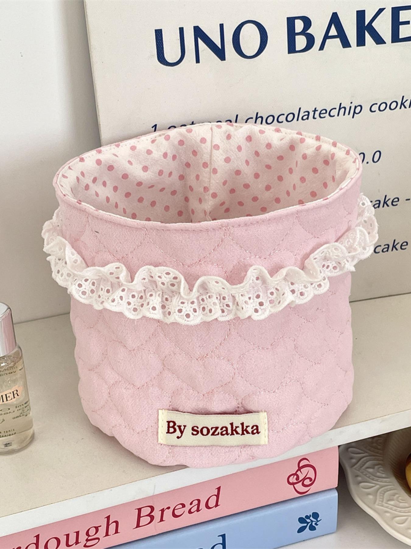 Cute Quilted Makeup Storage Basket, Scalloped Baskets Multifunctional Large Capacity Storage Basket, Desktop Storage Organizer for Home Office