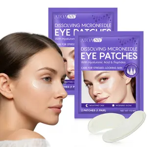 ATOANY Eye Patches (2-pack), featuring soluble microneedle technology for deep transdermal delivery, designed to target dark circles, under-eye bags, and tear troughs; provides instant firming and brightening, helping to reduce dullness and puffiness caus