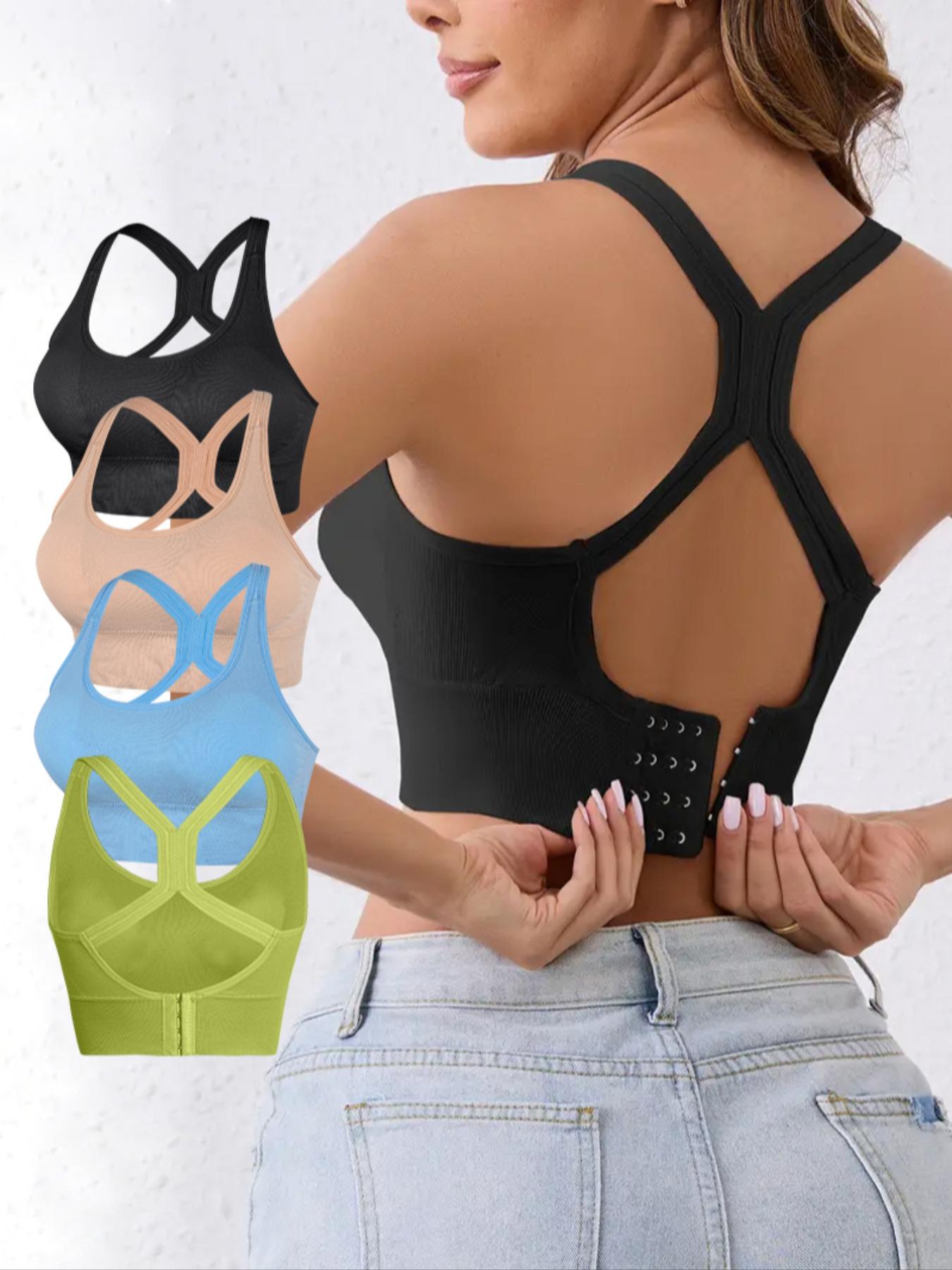 Women's Solid Wireless Bralette, Comfortable Breathable Backless Bra for Sports and Daily Wear, Medium Support Lingerie for All Seasons, Yoga Bra