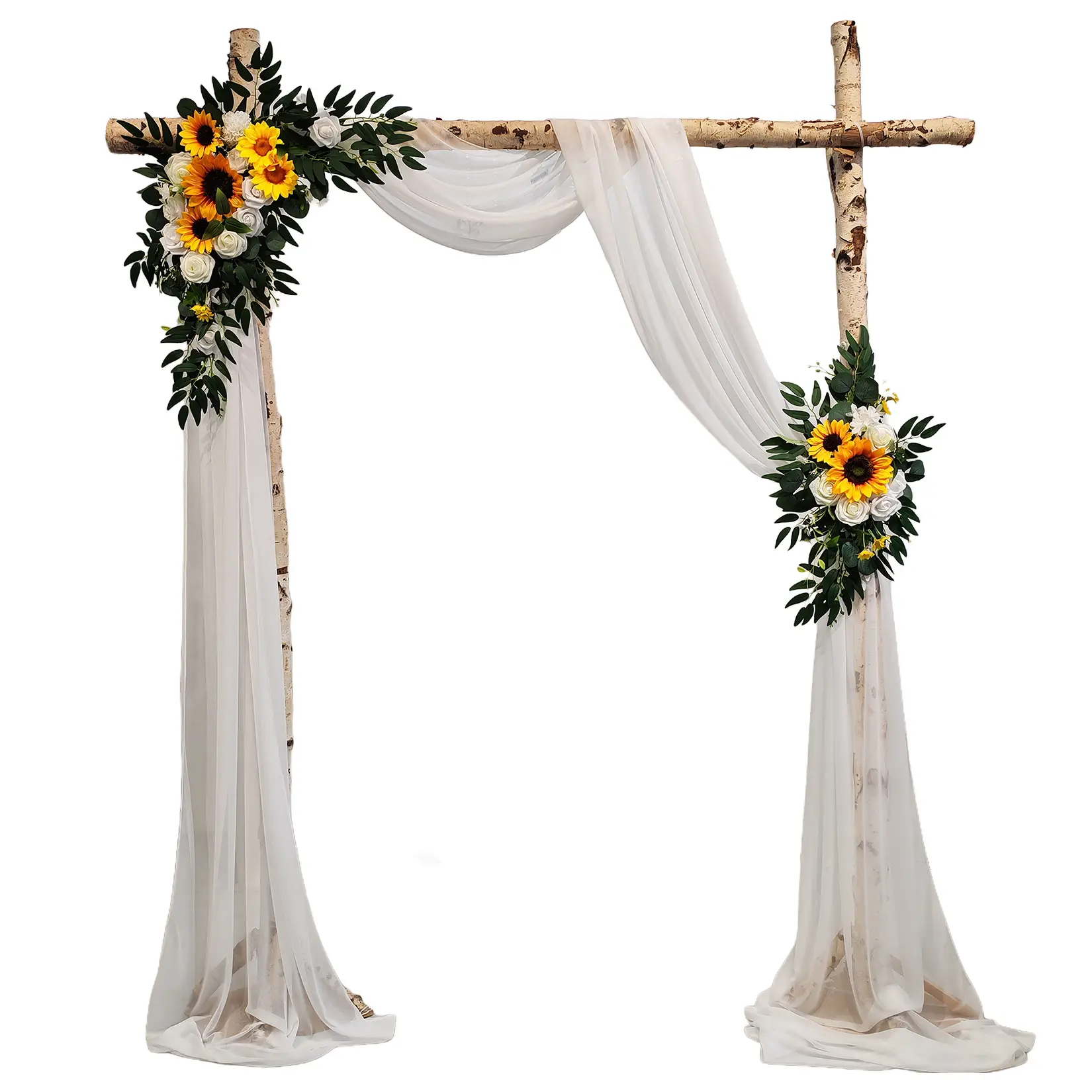 Garvee Elegant Artificial Wedding Arch Flowers Kit – 3-Piece Silk Floral Arrangements with Transparent White Tulle Drape – Realistic Faux Flower Decor for Ceremony, Reception, Arbor, and Backdrop
