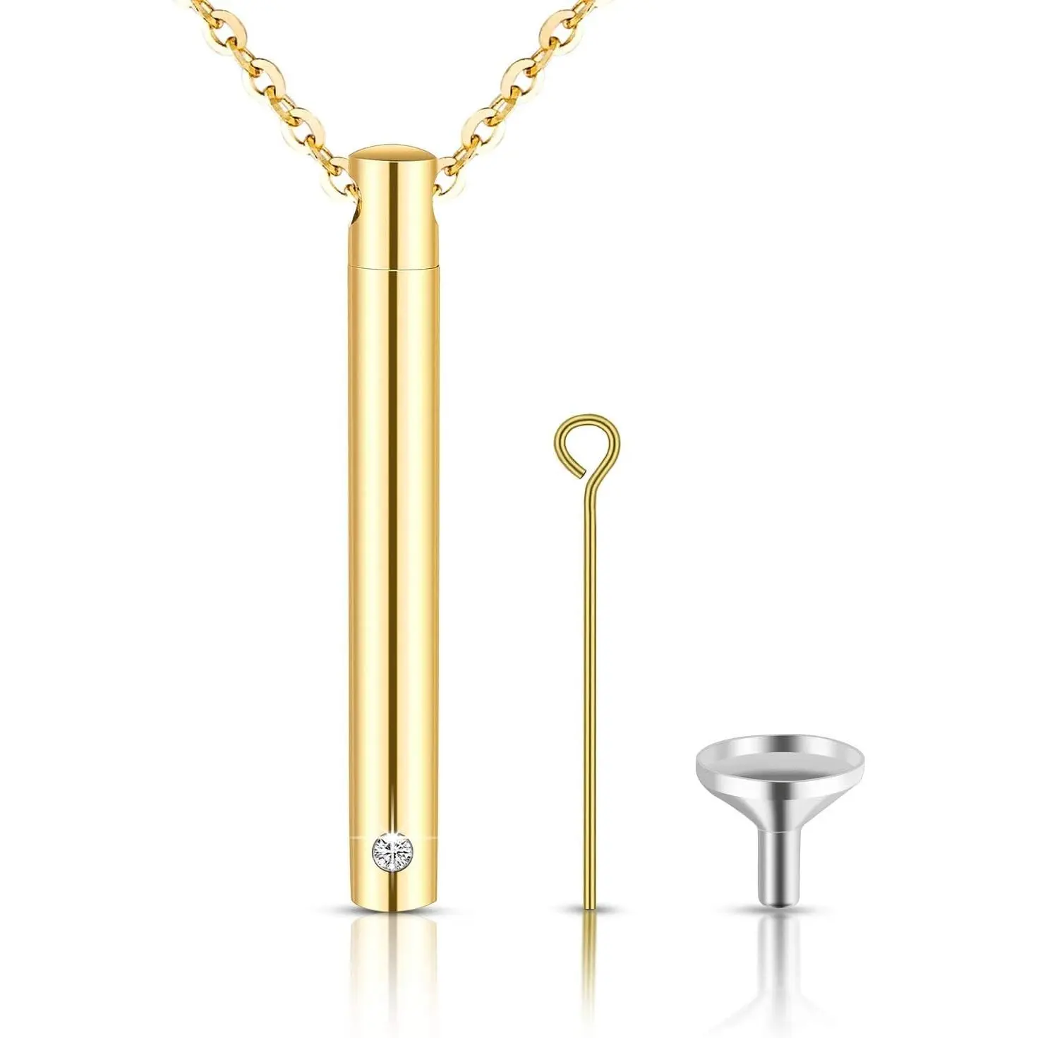 Urn Necklace for Ashes Stainless Steel Cremation Necklace with Crystal Memorial Pendant(Gift)