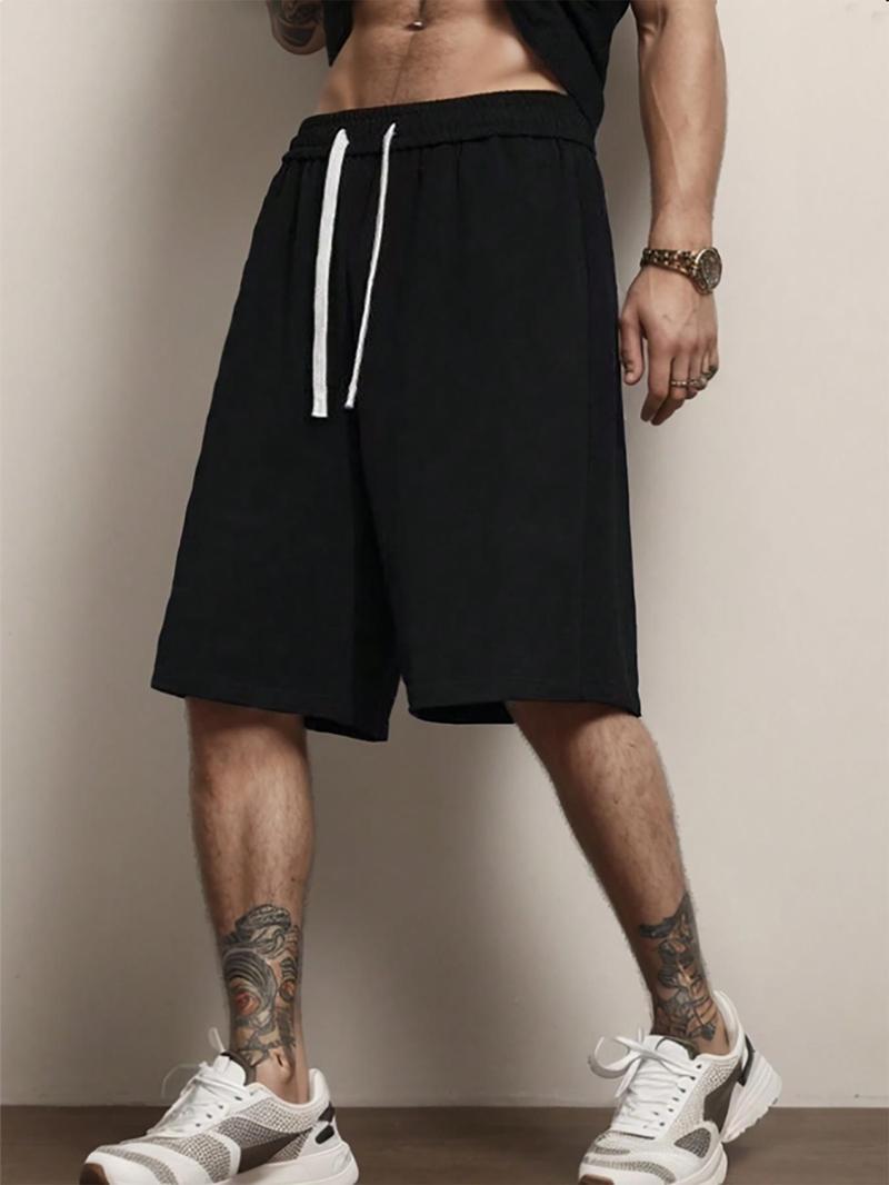 Men's Solid Color Drawstring Waist Shorts, Regular Fit Casual Comfy Breathable Shorts for Summer, Men's Bottoms for Daily Wear, Loungewear