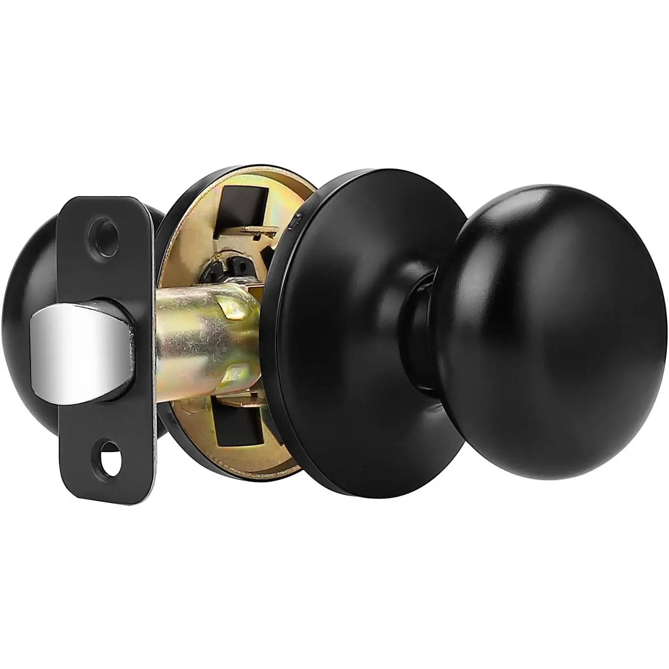 Door Knobs Interior, Passage Flat Ball Handle Closet Door knob for Hallway  Doors, Black 1 Pack Universible Levers, Solid Latch