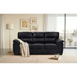 Aobtkel®Modern 81" Foil Fabric Sofa with Padded Armrests and Black Triangular Legs, 3-Seater Upholstered Sofa for the Living Room,Black.   WL