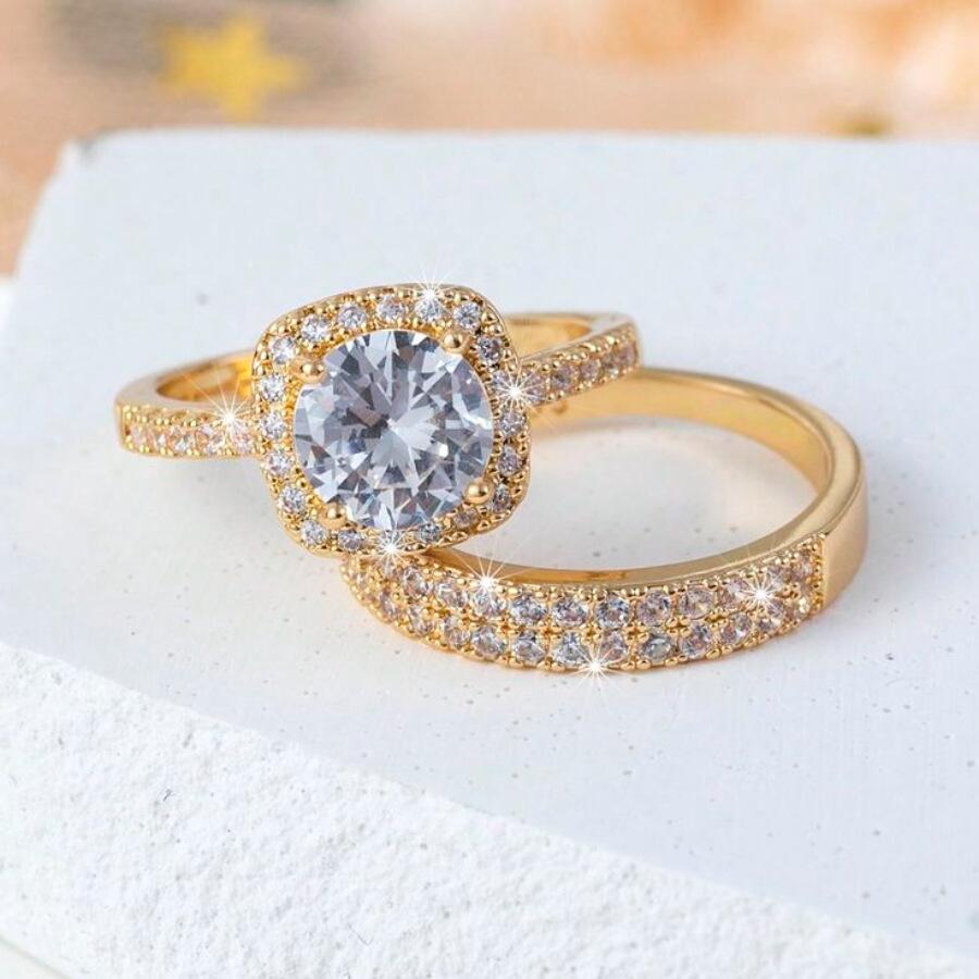 New Luxury Micro Pave Zirconia Bridal Wedding Ring Set for Women Elegant Stackable Bands