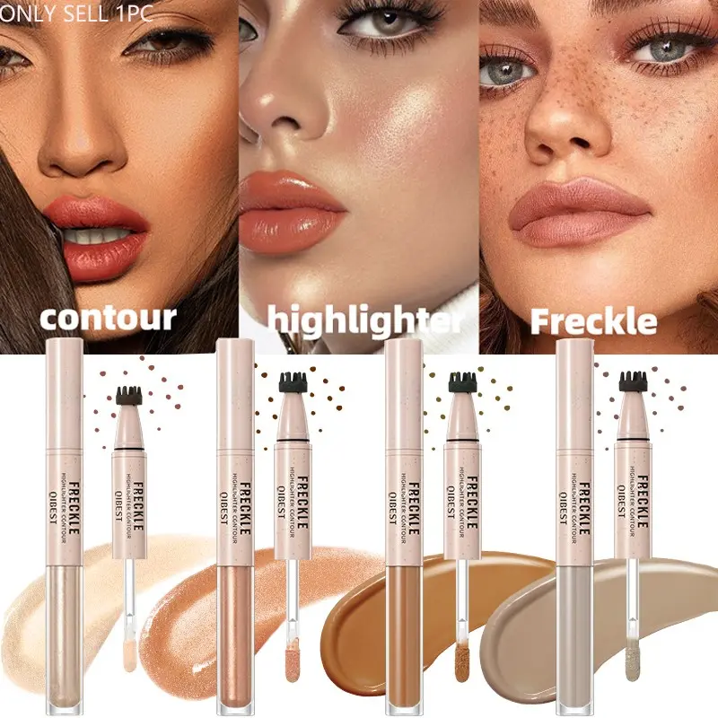 2-in-1 freckle pen, waterproof, sweatproof, long-lasting, shimmering highlighter makeup, double-headed freckle pen