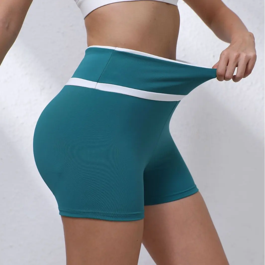 Women's High-Waist Plain Nylon Quick-Dry 3/4 Length Tennis Shorts with Pockets - Butt-Lifting Elastane Sun Protective Shorts for Gym, Outdoor Sports