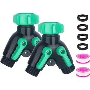 2 Pack Garden Hose Splitter 2 Ways Water Hose Splitter Heavy Duty Plastic 3/4" Hose Y Splitter Outdoor Faucet Splitter with Leak Proof Tape and 4 Extra Rubber Gaskets