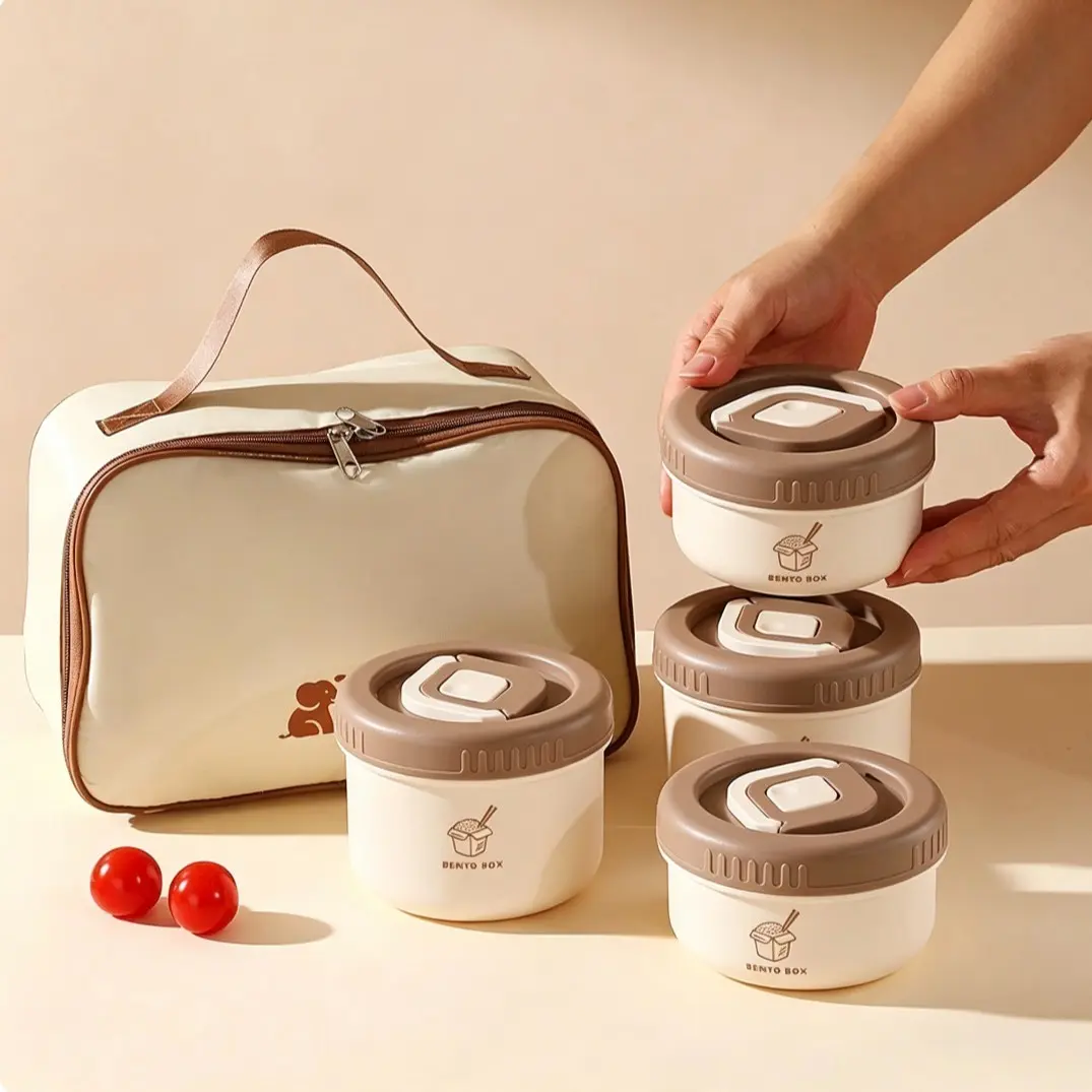 1 Set Lunch Box with 4 Stackable Independent Bowls, Microwave Safe, Insulated Food Container, Insulated Portable Bento, Ideal for Work and School