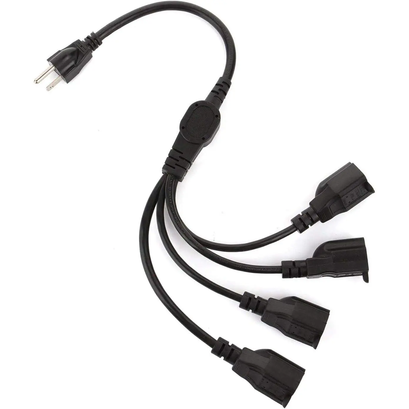 3 Prong 1-to-4 Power Cord Splitter, 20 Inch 4 Outlet Extension Cord Splitter, Y Style 4 Way Power , Heavy Duty Indoor or Outdoor  Outlet Protector 16AWG (Black)