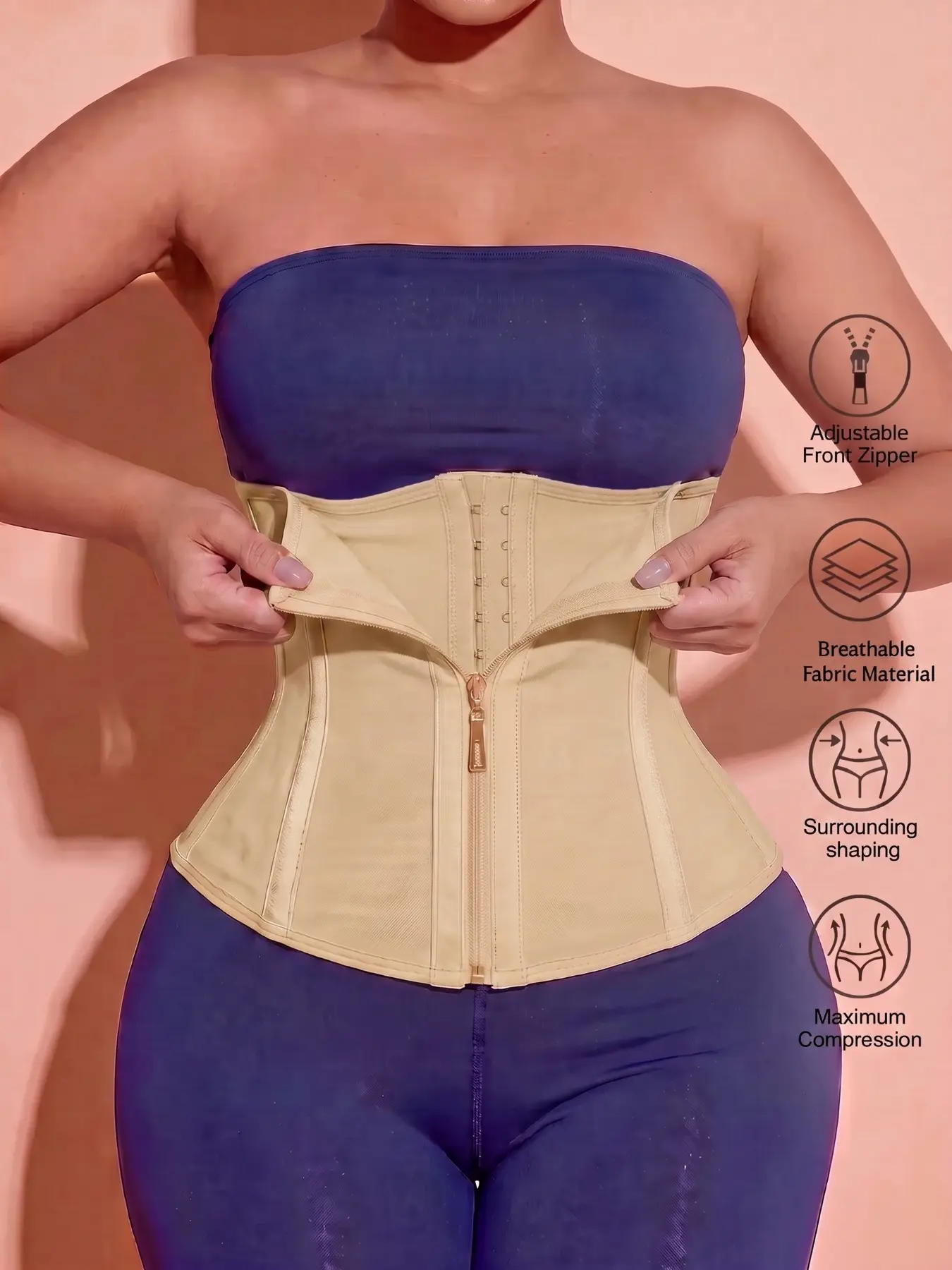 1 Count Waist Cincher Zipper Front Compression Bustier, Fajas, Women Shapewear Belts, Colombian Waist Trainer,  Tummy Control Waist Cincher, Fashionable Slim Waist Belt, Mesh Breathable Fabric, Valentine's Day Gift for Her