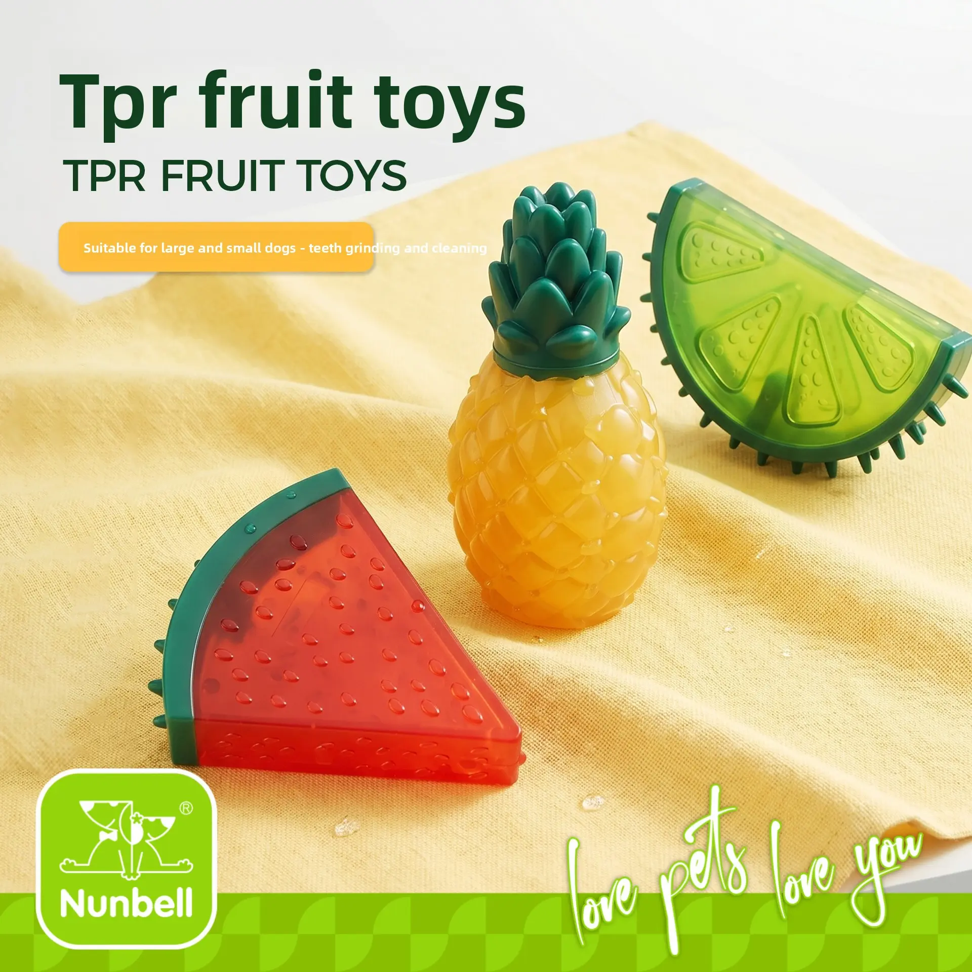 Nunbell Pet Toy TPR Fruit and Vegetable Sound Resistant Interactive Training Toy for Dogs to Relieve Boredom