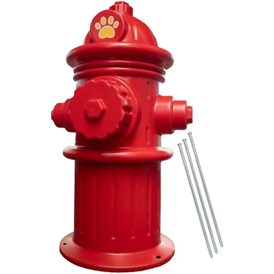 24" Red Plastic Fake Fire Hydrant for Dogs to Pee On | Dog Fire Hydrant Pee Post | Dog Pee Post Outdoor with 3 Securing Spikes – Great for Lawn Training & Outdoor Display