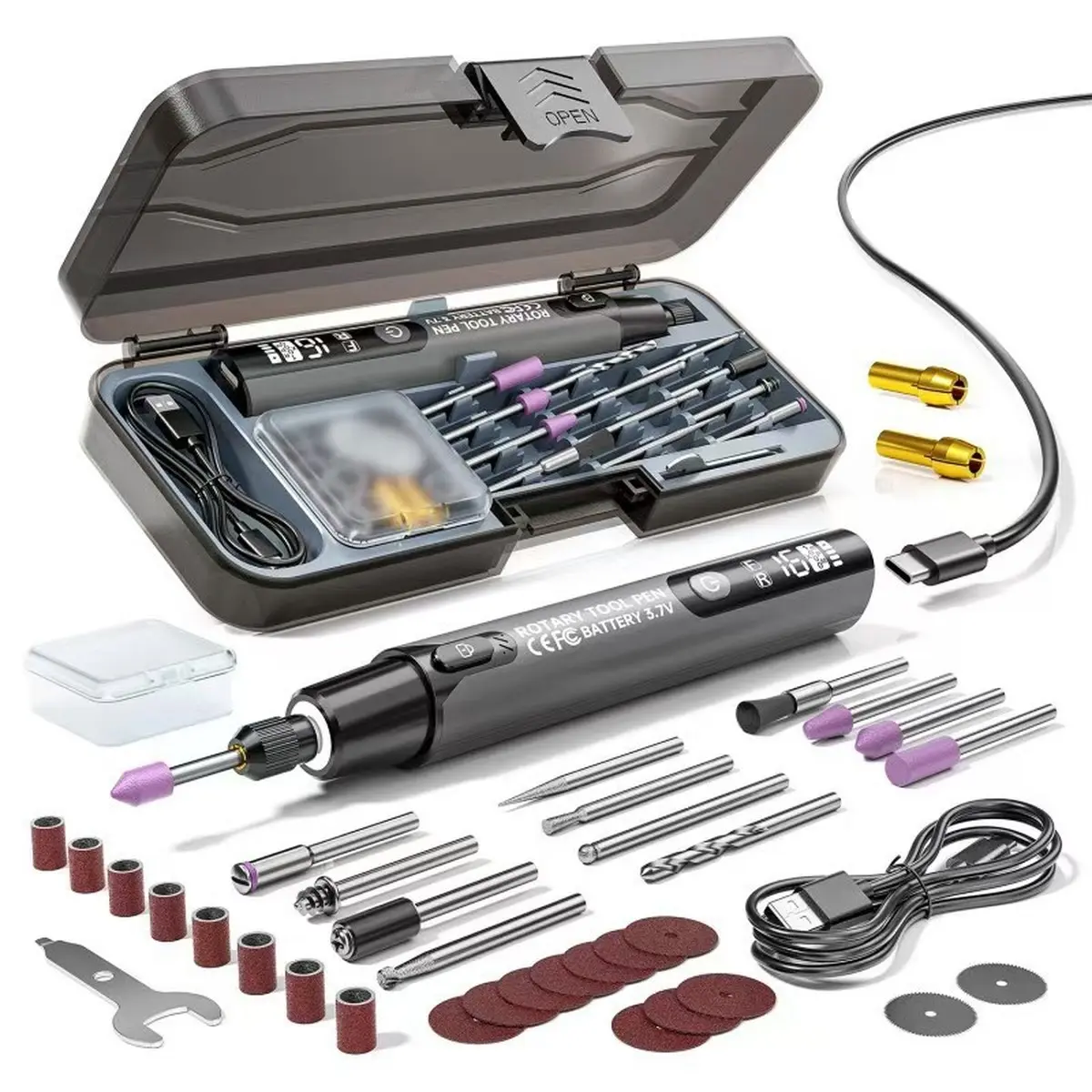 DIY Mini Handheld Engraving Tool Set with Digital Display Electric Grinding Pen, Built-in Light, for Home Engraving, Polishing, Drilling