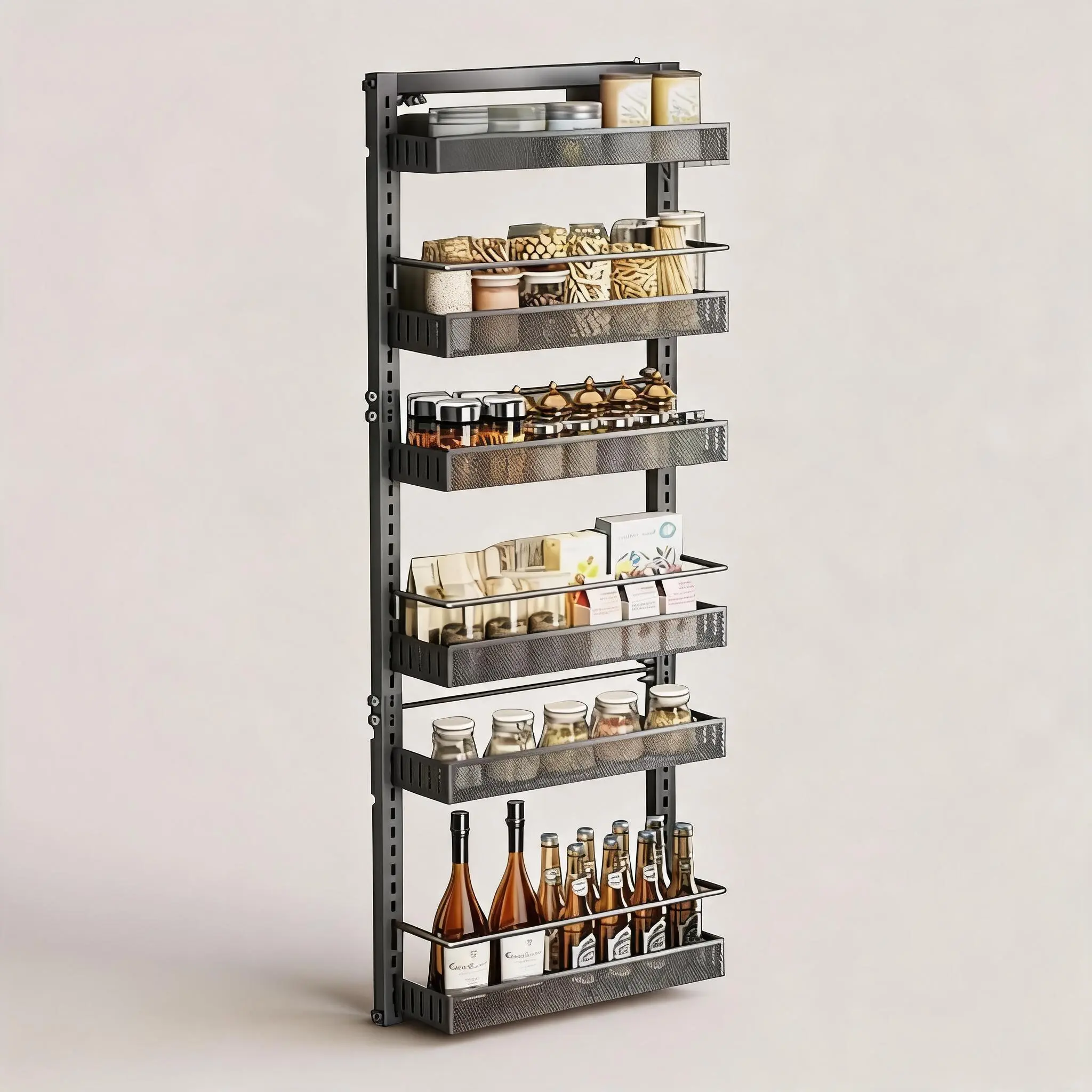 6-Tier Adjustable Over-the-Door Pantry Organizer,Metal Hanging Storage Rack with Removable Baskets, Wall Mount Spice Shelf for Kitchen Laundry Bathroom Bedroom