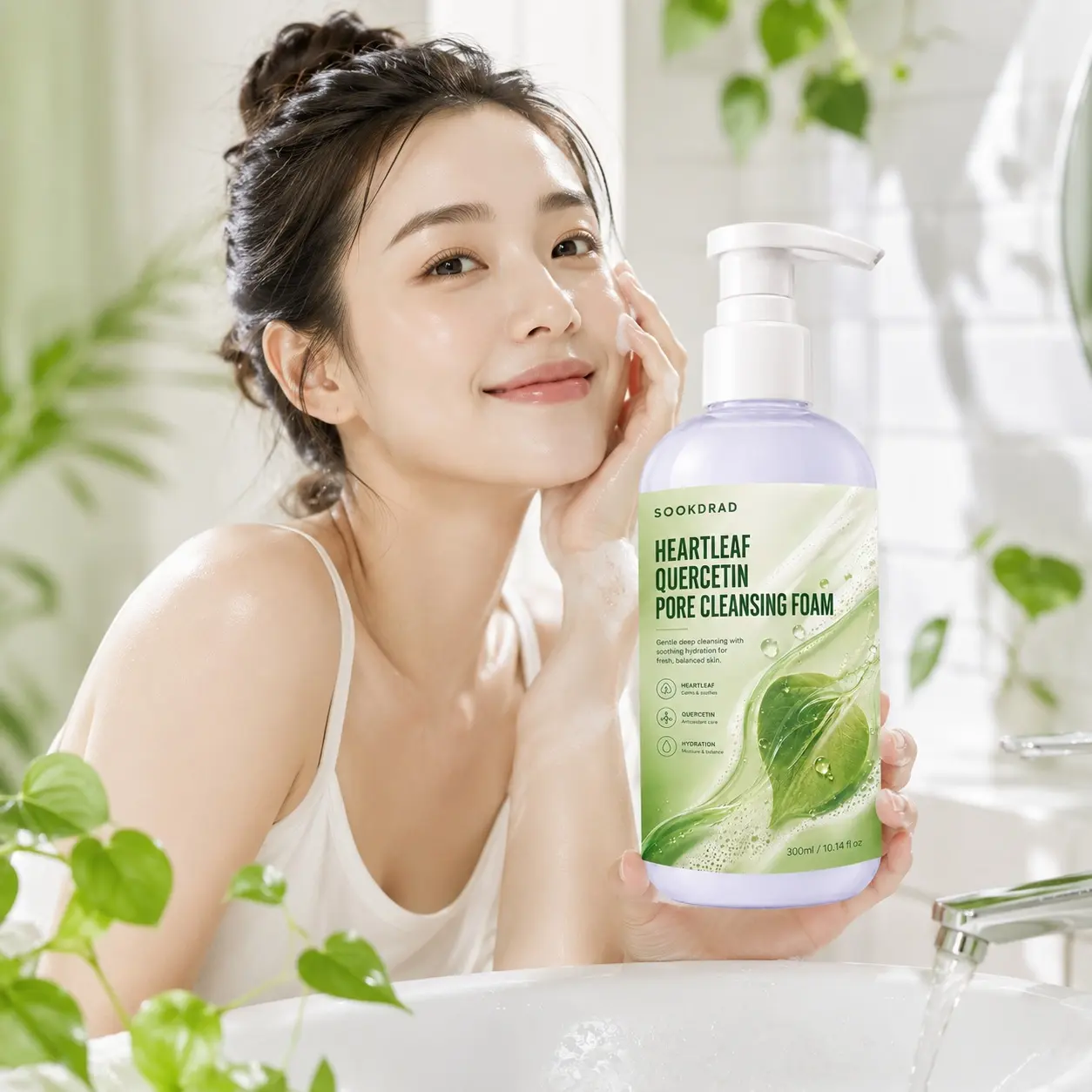 Heartleaf Quercetin Pore Cleansing Foam, heartleaf, quercetin, gentle deep cleansing, calming soothing, antioxidant care, moisturizing hydration, pore cleansing, fresh balanced skin, 300ml/10.14 fl oz