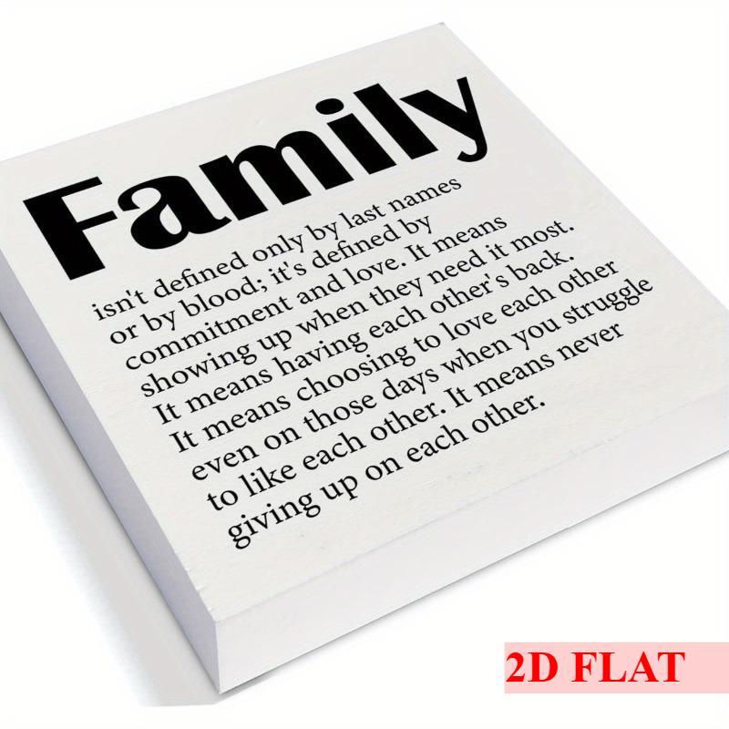 2D Rustic Farmhouse Family Quote Wooden Box Sign 5x5 Inch Artificial Wood Block Plaque with Inspirational Family Definition Message for Home Living Room, Bedroom