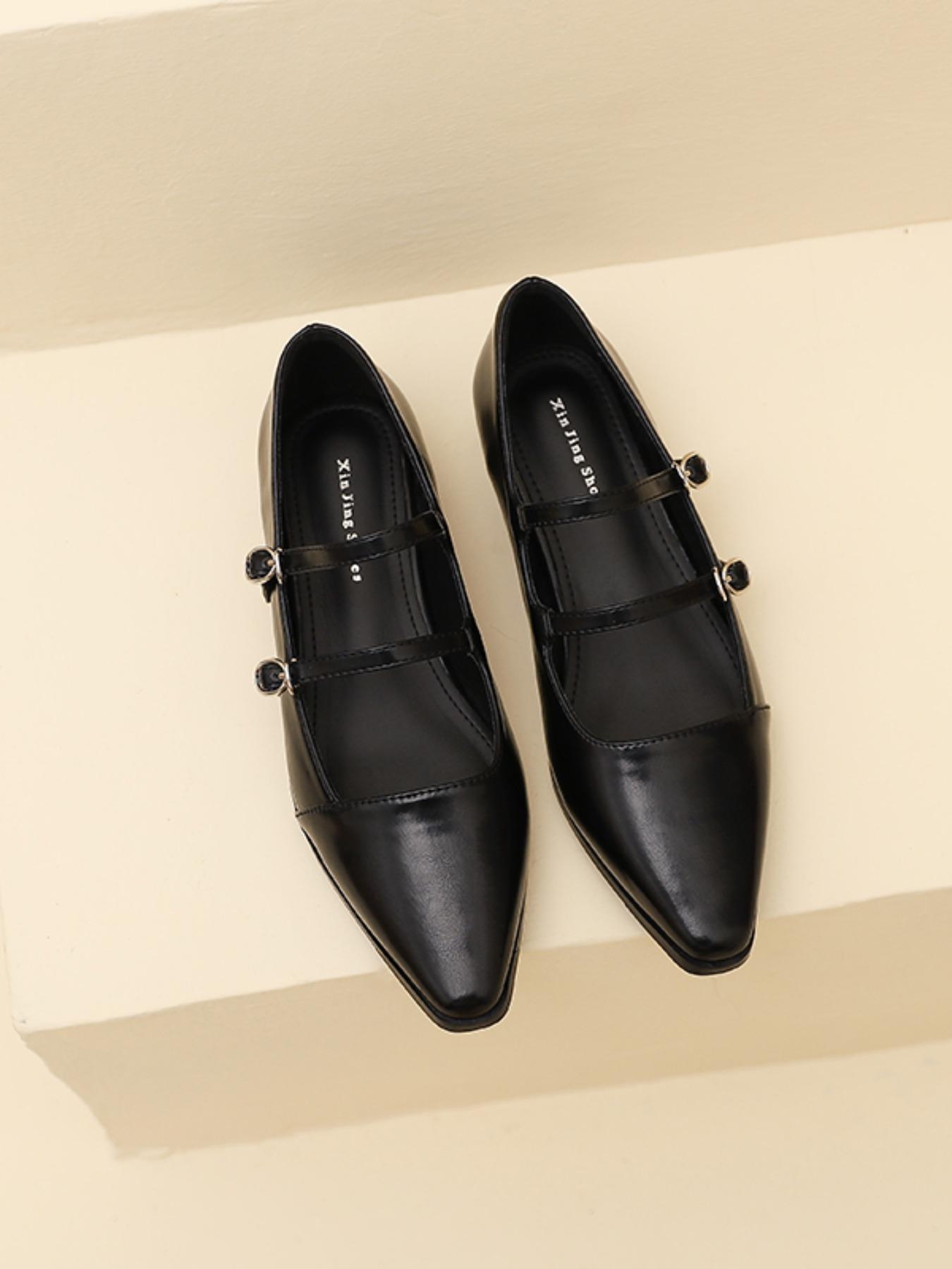 Retro English Style Mary Jane Shoes for Women, Square Toe Casual Buckle Flat Shoes for Commuting, PU Leather Trendy Footwear, Daily Wear Shoes