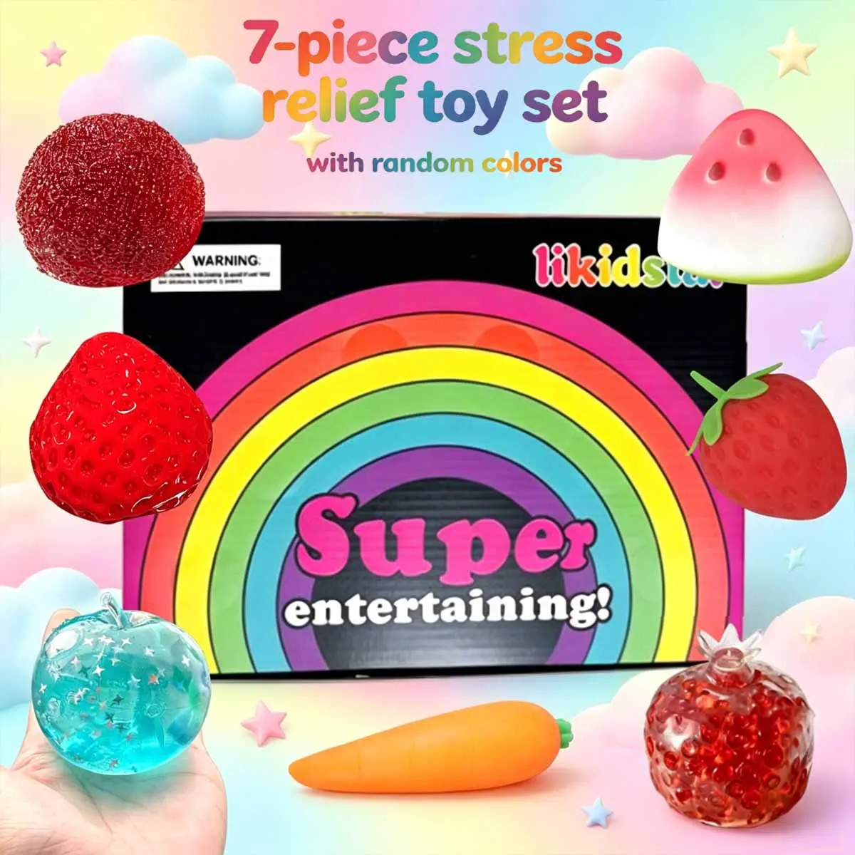 7-Piece Malt Sugar Stress Relief Fidget Toys Set, Sensory Kit, Creative Slow-Return Gummies, Party Gift, 7 Different Styles