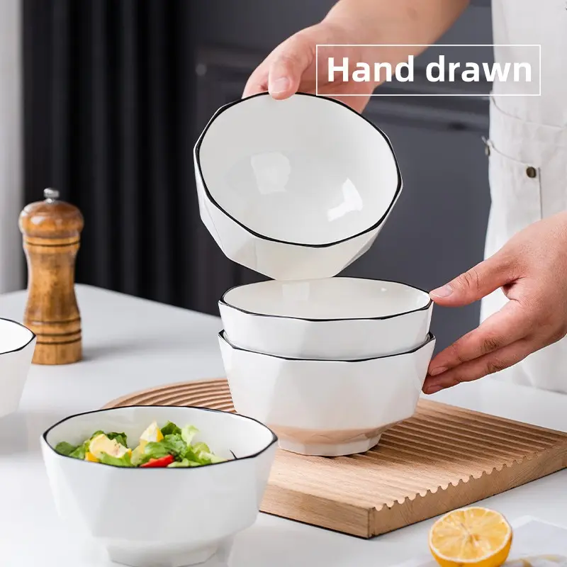 4 Piece Ceramic Bowl Set, Home Use Pasta Bowl, Dessert Bowl, Salad Bowl, Microwave Safe, Durable & Stylish Design, Kitchen Bowls