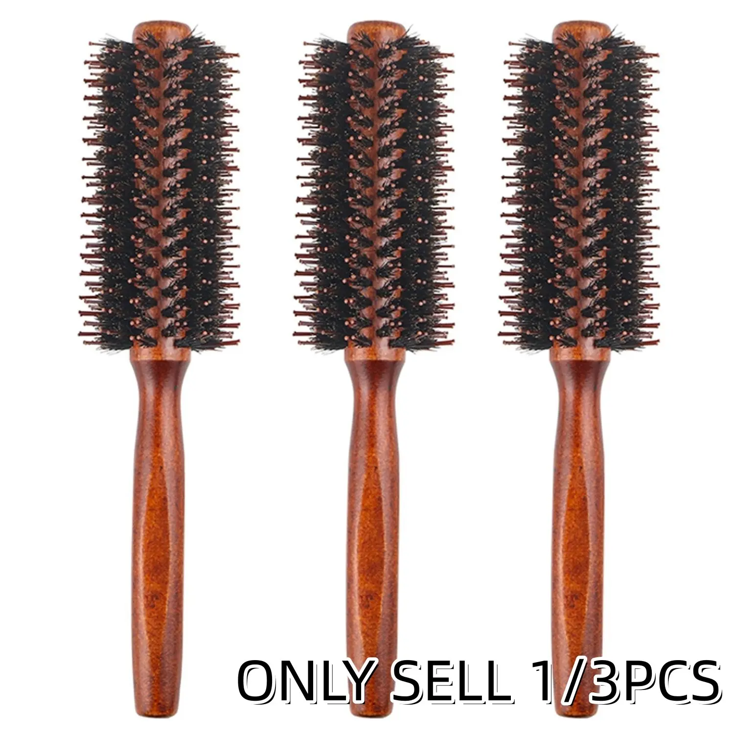 Pig Bristle Round Comb Set, Natural Wood Handle Hair Brush, Unisex Airplane Head Back Roll Comb, Home Salon Beauty Tool