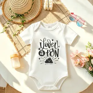 I Love U A Ton Funny Poop Emoji Baby Onesie, Soft Cotton Short Sleeve Infant Bodysuit, Cute Newborn Essentials Baby Shower Gift