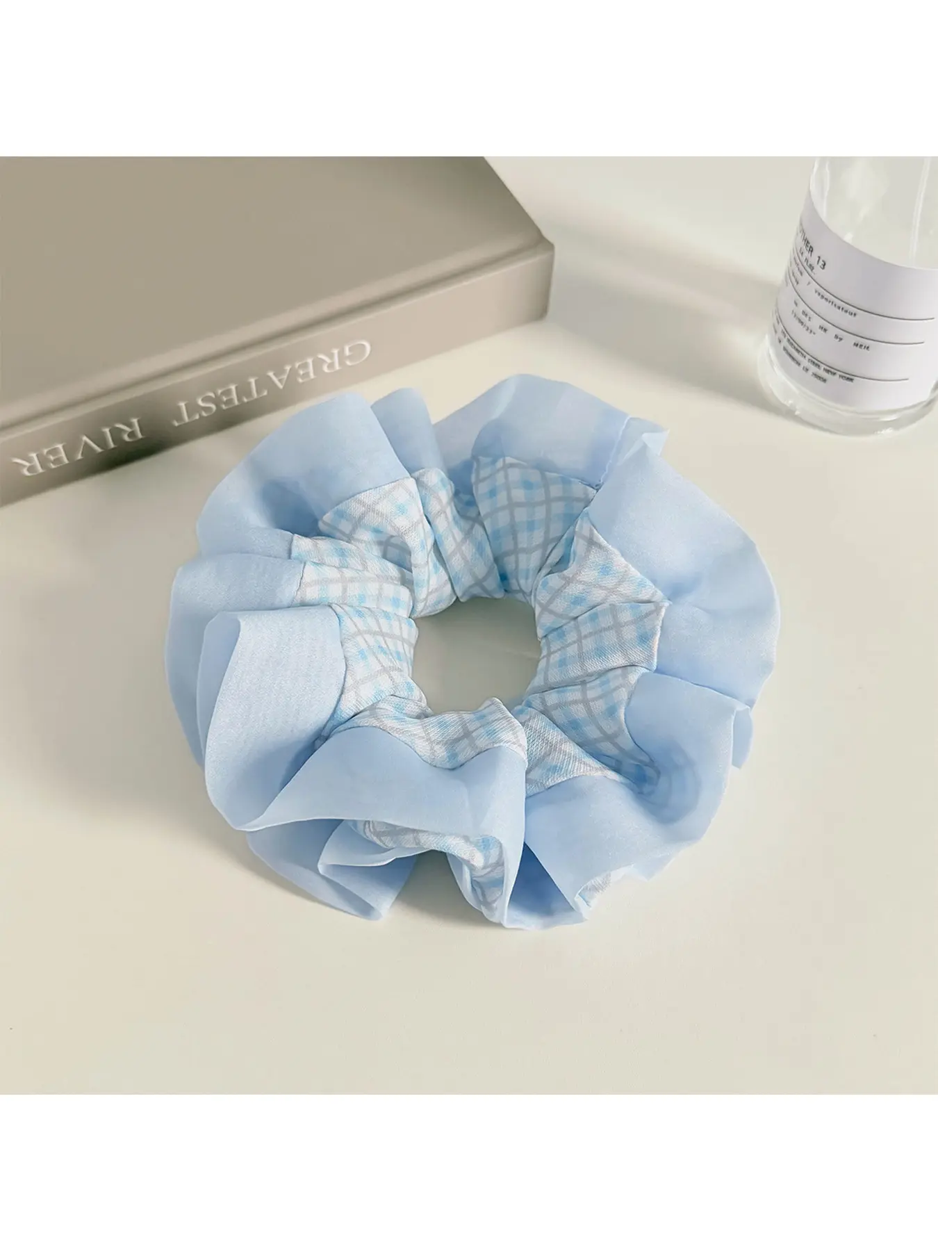 sweet ballet-inspired mesh lace scrunchie, super fairy-like large sheer plaid bun hair accessory