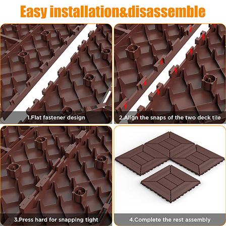New 12 inch balcony deck tiles, DIY interlocking deck floor tiles, indoor and outdoor floor tiles, easy to install patio tiles, suitable for poolside balcony, backyard, 44 pieces  brown