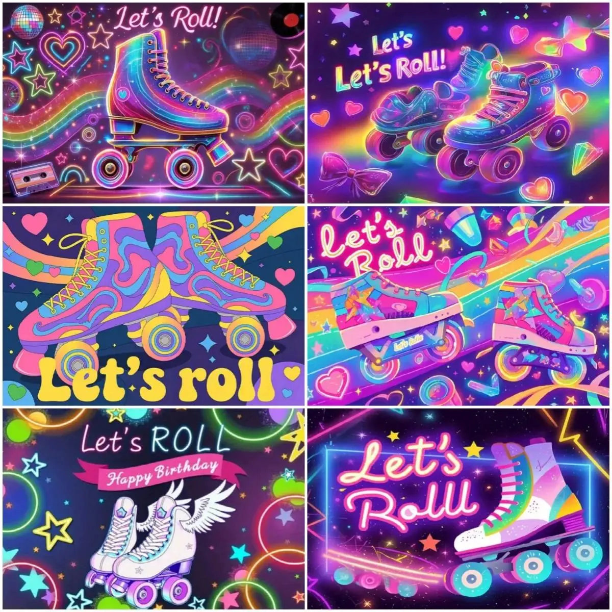 Shiny Durable Tapestries, Simple Chic Tapestries Roller Skating Shoes Theme Birthday Party Decoration Banner 80s 90s Neon Lights Rainbow Disco Background Photography Backdrop