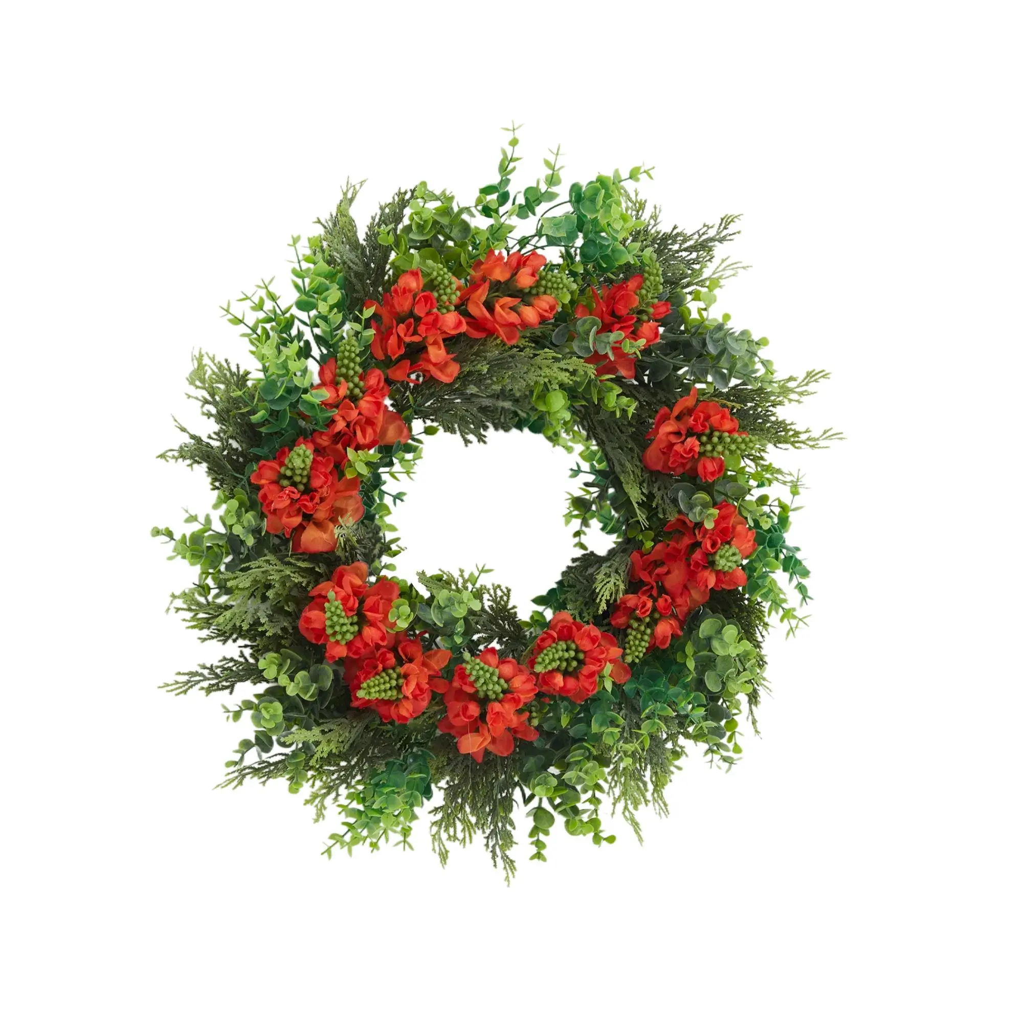 Lifelike Dragon Beard Artificial Wreath – 20 Inch Greenery Floral Door Decor – Rustic Farmhouse Accent – Indoor Outdoor, Year-Round, Red-Green