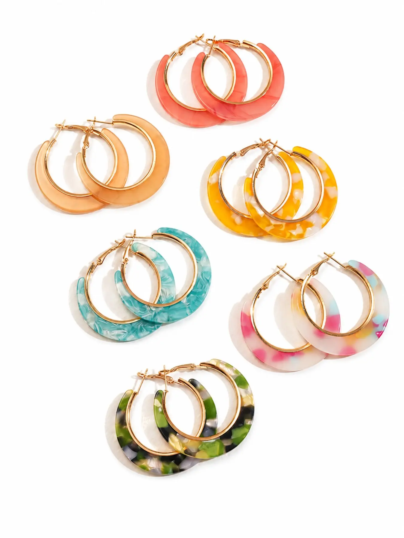 6 Pairs Colorful Resin Hoop Earrings Set, Lightweight Transparent Fashion Jewelry, Summer Versatile Accessories for Women