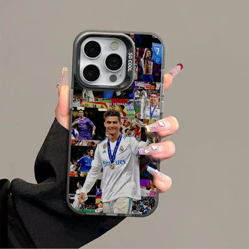 Ronaldo Football Pattern Black Acrylic Anti-Drop Phone Case for iPhone 17 Pro Max 16 15 14 13 12 11 XS Plus