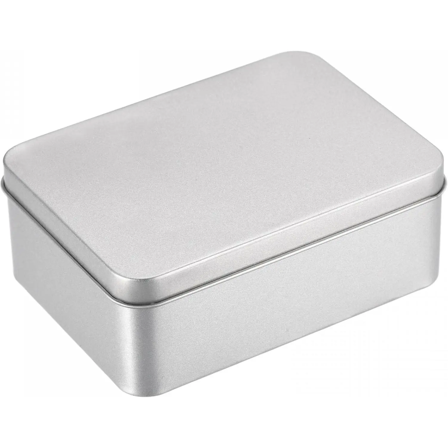Metal Tin Box, 4.92" x 3.54" x 1.89" Rectangular Empty Tinplate Containers with Lids, Silver Tone, for Home Organizer, Candles, Gifts, Car Keys, Crafts Storage
