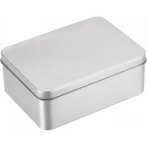 Metal Tin Box, 4.92" x 3.54" x 1.89" Rectangular Empty Tinplate Containers with Lids, Silver Tone, for Home Organizer, Candles, Gifts, Car Keys, Crafts Storage