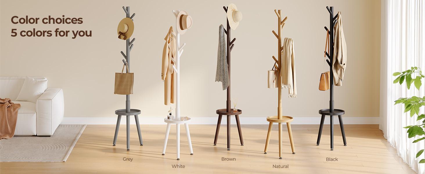 Coat Rack with 8 Hooks, Wooden Coat Rack Freestanding with Shelf, Coat Tree with 4 Height Options 50.5"-72.6", Coat Hanger Stand for Bags, Clothes, Umbrellas, Hats, in Home, Brown