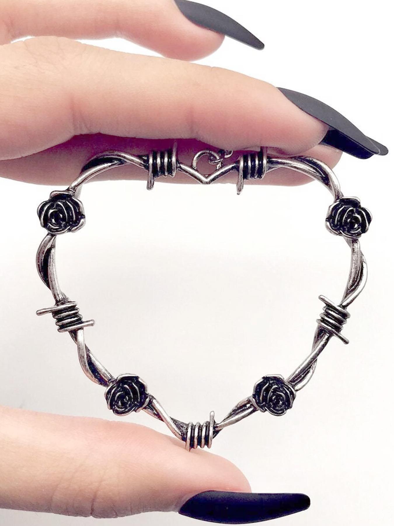 Women's Punk Style Heart Shaped Dangle Earrings, 1 Pair Trendy Rose Design Earrings, Street Y2k Goth Jewelry As Gift for Girlfriend, Fashionable Jewelry Accessories, High Quality Earrings