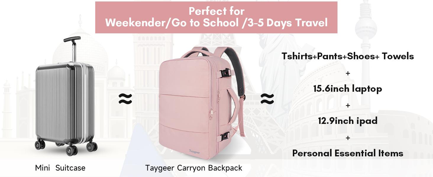 Women's Travel Backpack, Carry-On Backpack with USB Charging Port and Shoe Pocket, TSA Approved 15.6inch Laptop Backpack for Flight, College Nurse Bag Casual Backpack, Suitable for Weekend Business Hiking Trips, Pink