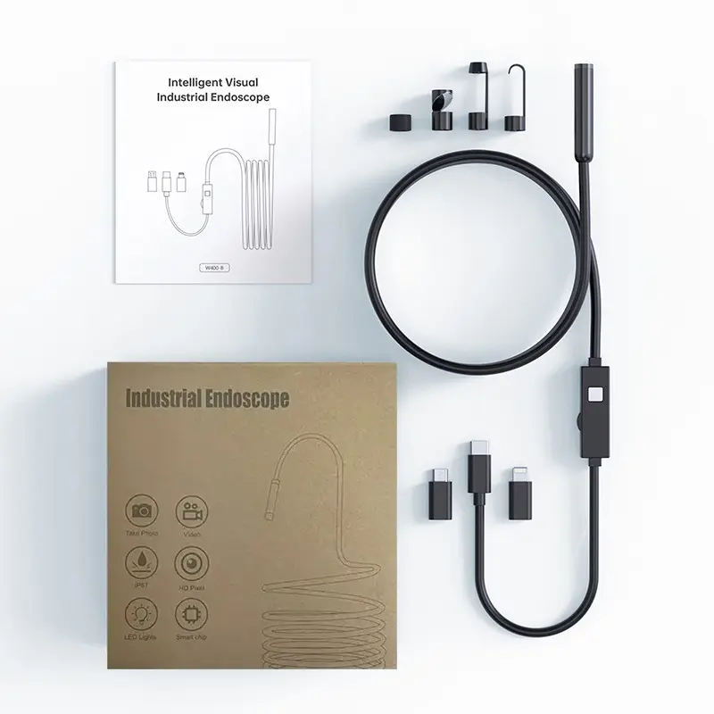 High-Definition Endoscope 200w, 8 LED Lights, Semi-Rigid Snake Camera, 10mm, Ip67 Waterproof, Compatible with iPhone/iPad/android, Compact and Portable