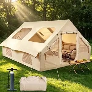 Inflatable Tent with Skylight for Camping, Easy Setup Blow Up Tents with Pump & Storage Bag, Inflatable Cabin Hot Tent with Stove Jack, 420D Oxford Waterproof Glamping Air Tents for Camping Adult 4-10 summergarden