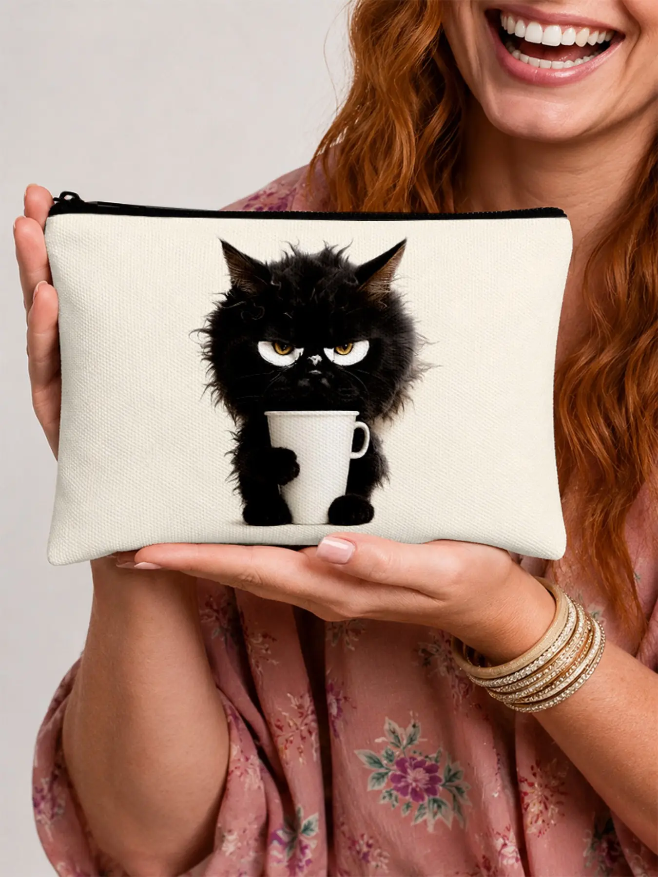 Cat Lover Gift Cosmetic Bag, Cute Black Cat Makeup Pouch with Zipper Closure, Portable Travel Storage Organizer for Women Girls, Birthday Gift for Cat Lovers