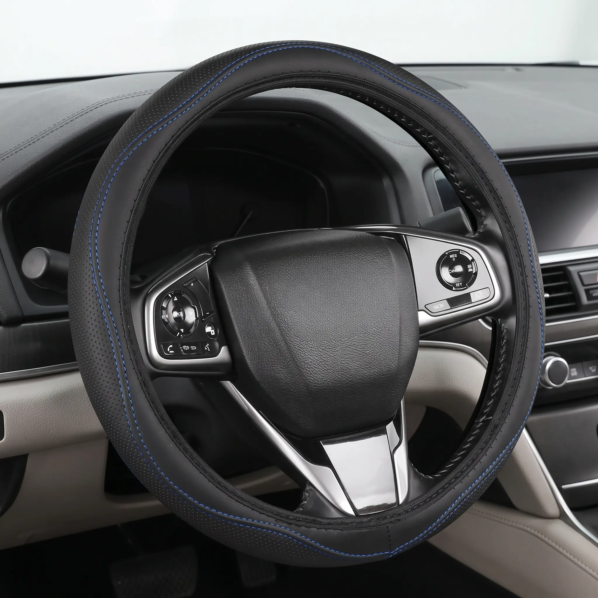 Car Steering Wheel Cover, Universal Non-slip Protector Cover for 14.5-15 Inch Steering Wheel, Waterproof Steering Wheel Cover without Inner Ring, Car Gadgets, Car Interior Accessories, Automotive, Pu Leather Material, Universal Fit-YY1