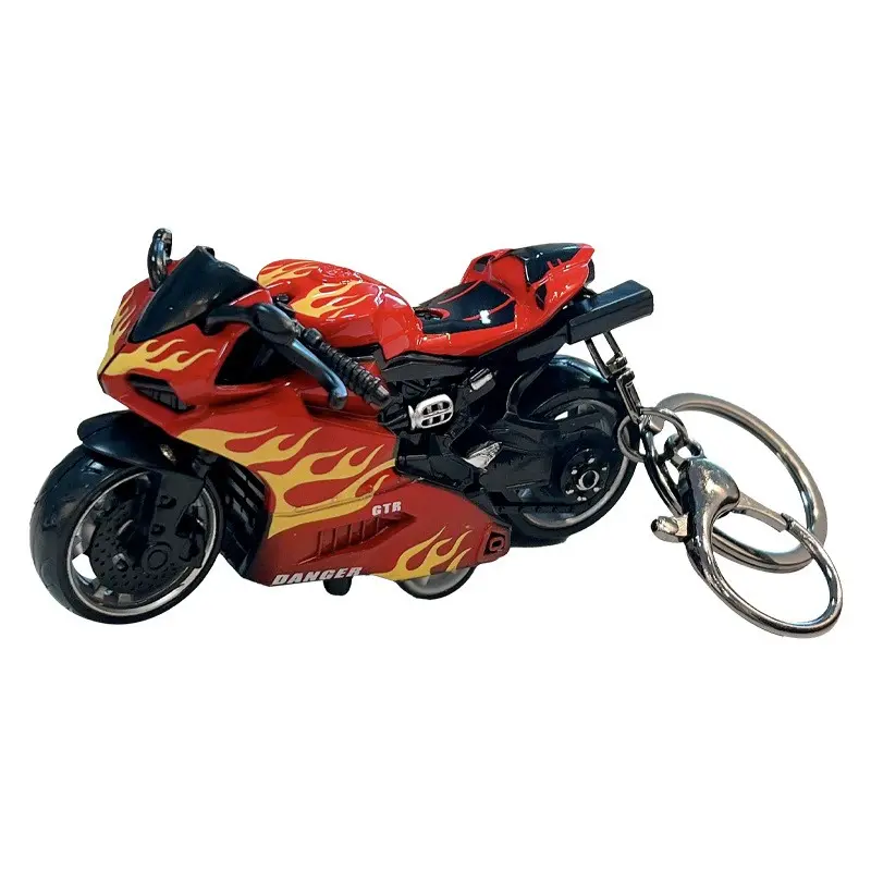 Mini Flame Motorcycle Toy Keychain, Boy's Alloy Bike Model Pendant, Recoil Inertia Car Key Chain, Punk Style, Cool Keychains, Fun Gift for Kids