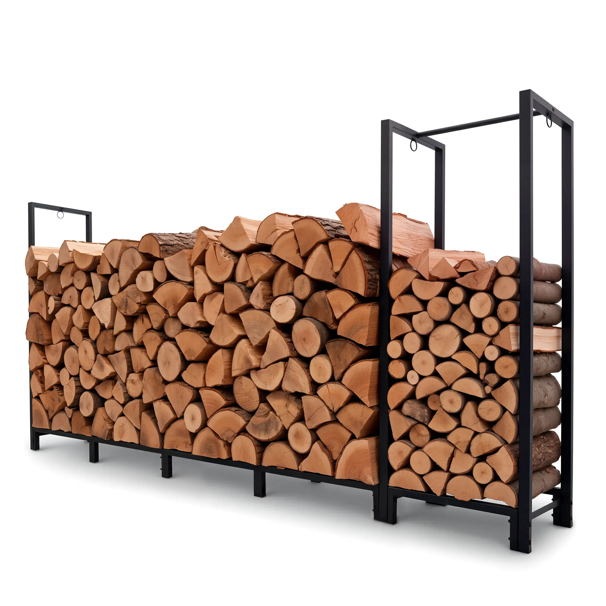 8FT Heavy Duty Firewood Rack Outdoor – Large Metal Log Holder with Kindling Storage, Firewood Stand for Patio, Camping & Fireplace