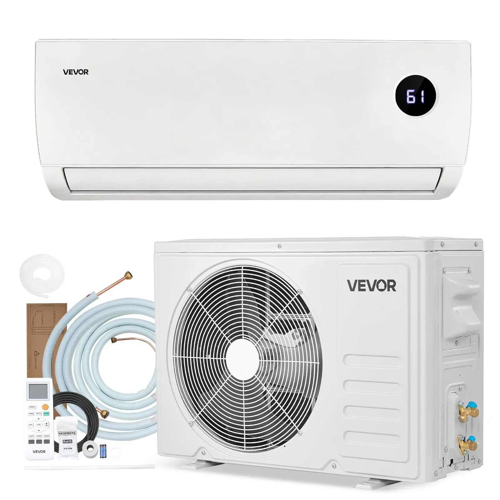 VEVOR Mini Split Air Conditioner, 9000 BTU 115V Inverter System, 19 SEER2 High-Efficiency, Fast Cooling-Heating, Remote Control, Anti-Corrosion, 450 Sq. Ft Coverage, Easy Maintenance, for Home Users